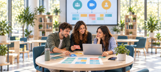 giovani ad un tavolo in un'aula per la didattica innovativa immagine creata con AI